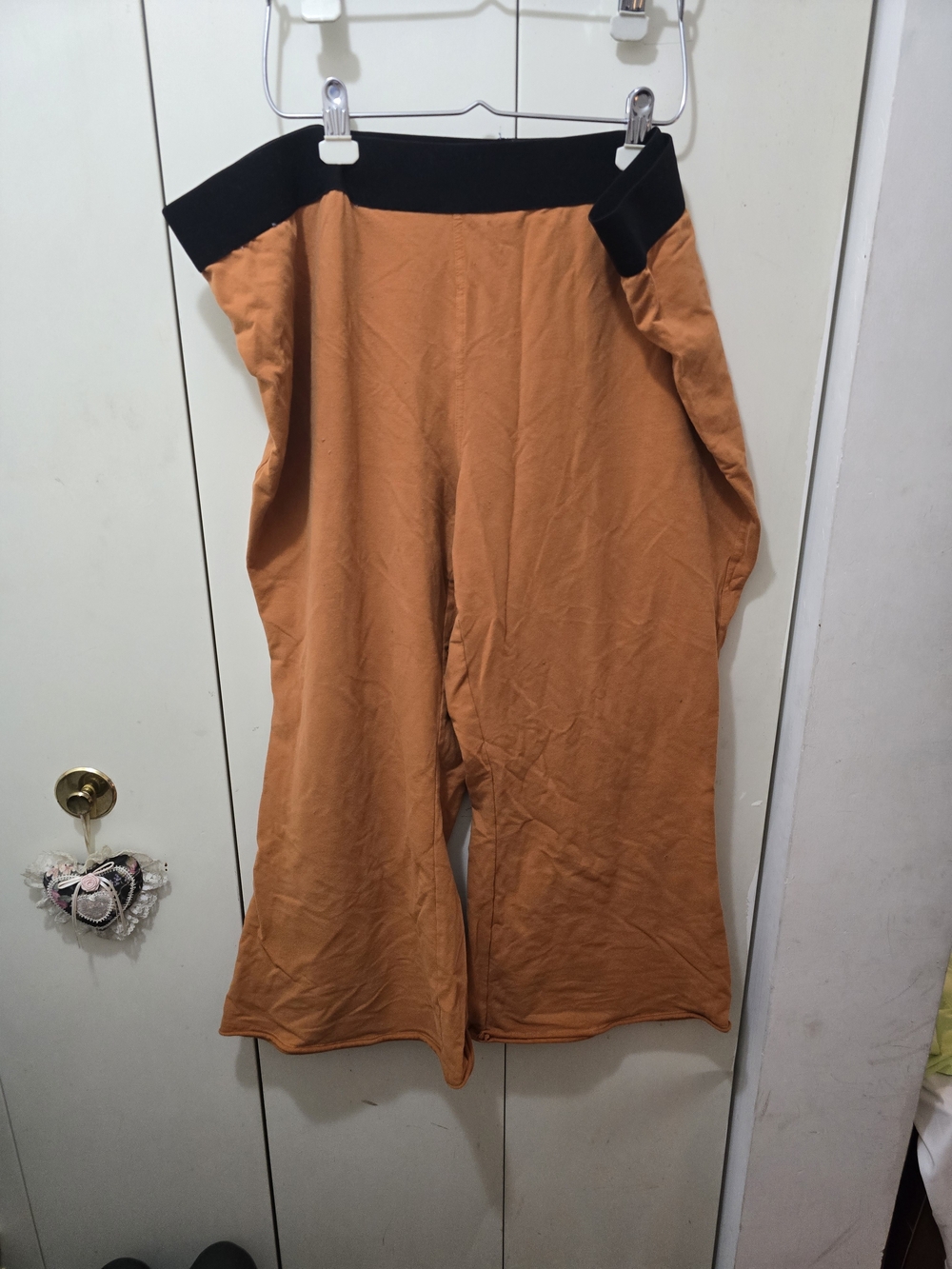 Orange Boot-Cut Pants with Black Elastic Waistband